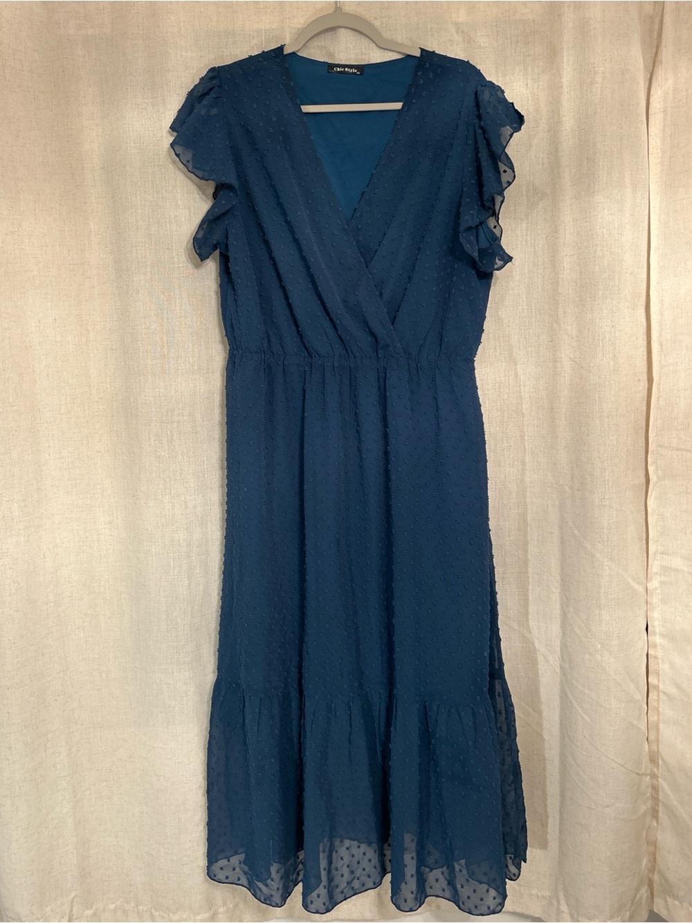 Chic Style Teal Swiss Dot Midi Dress Flutter Sleeve Size XL